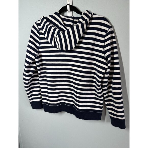 L.L.Bean Womens Full Zip Hooded Sweatshirt Small Petite Striped Nautical Coastal - Picture 2 of 12